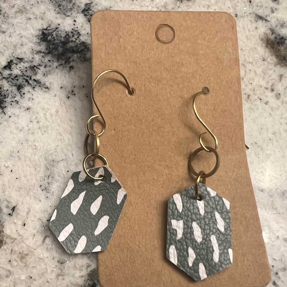 Black and white leather earrings